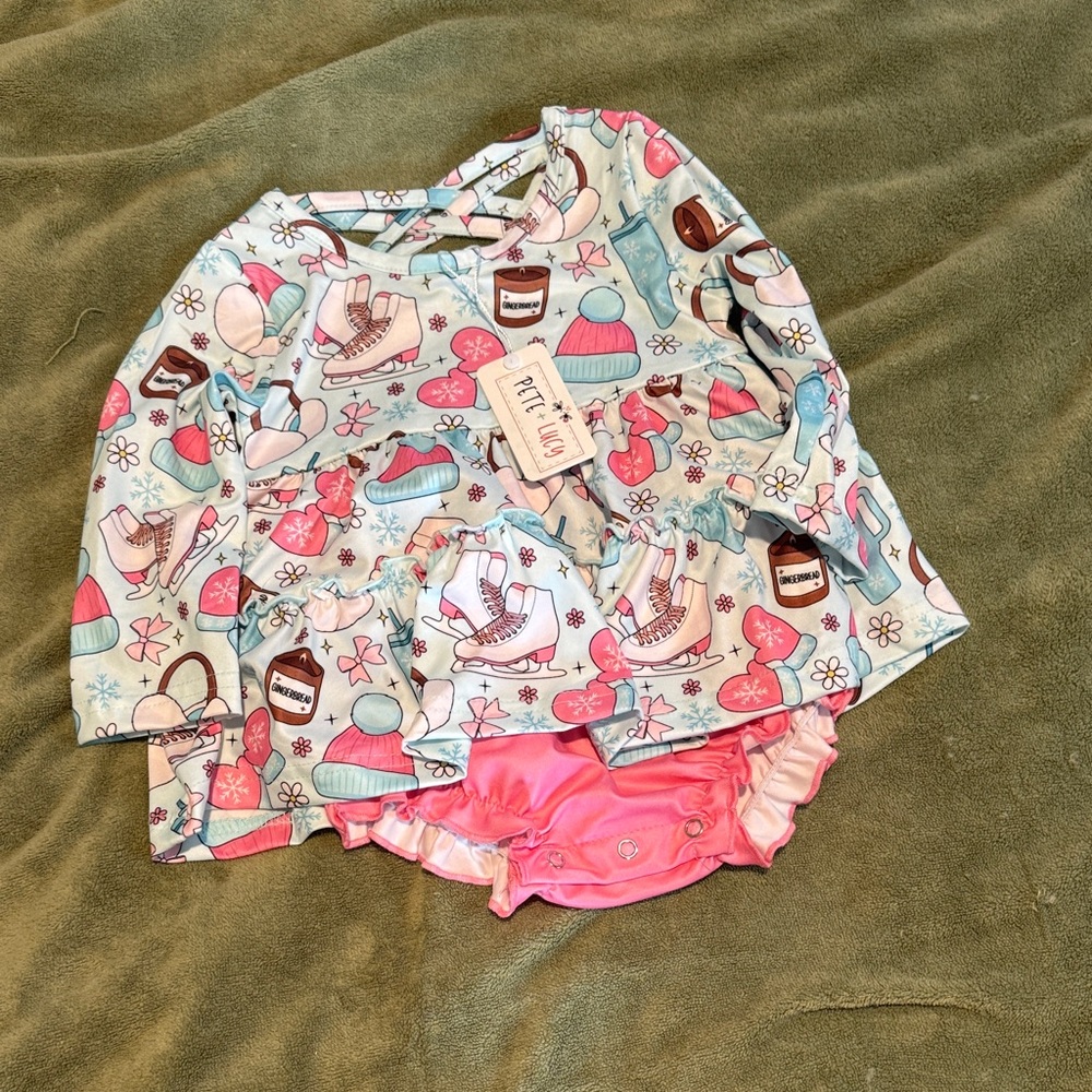 Charming Winter Kids Pajama Set with Skating Print